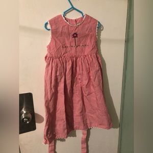 Adorable vintage little girl pinstripes dress with bird house size 4